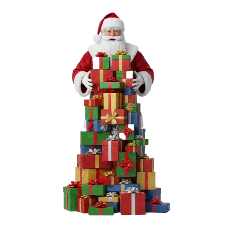 3d Santa Claus With Gifts Png Render - Free Santa Claus With Gifts Png Download