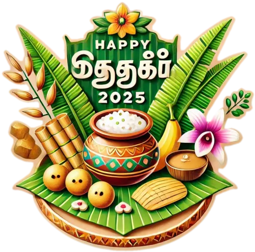 3d tamil text happy pongal 2025 png