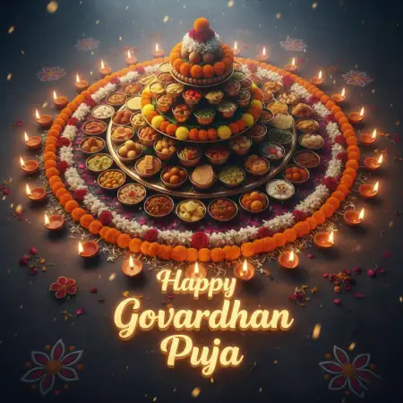 Aerial View Of Govardhan Hill Made Of Flowers And Cow Dung - Free Happy Govardhan Puja 2025 Download