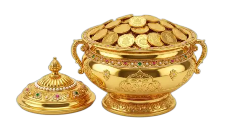 Akshaya Tritiya Kalash With Gold Coins Png Hd - Free Golden Puja Kalash With Gold Coins Png Download