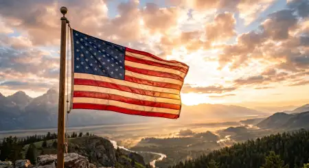 American Flag Photos With Golden Sunset Patriotic Theme - Free Usa Flag Download