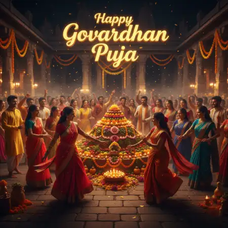 Artistic HDR Image Of Krishna Statue With Flowers - Free Happy Govardhan Puja 2025 Download