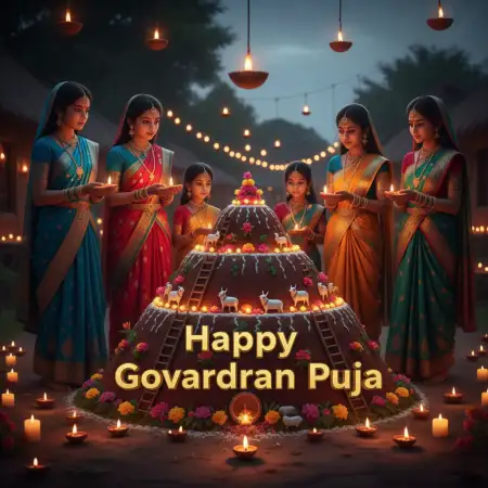 Artistic Top-view Of Annakut Arrangement With Vibrant Colors - Free Happy Govardhan Puja 2025 Download