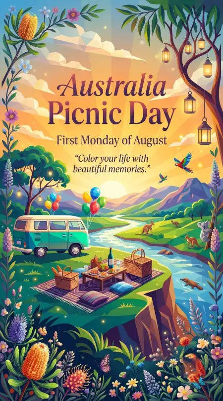 Australia Picnic Day 2026 Watercolor Illustration - Free Australia Picnic Day 2026 Download