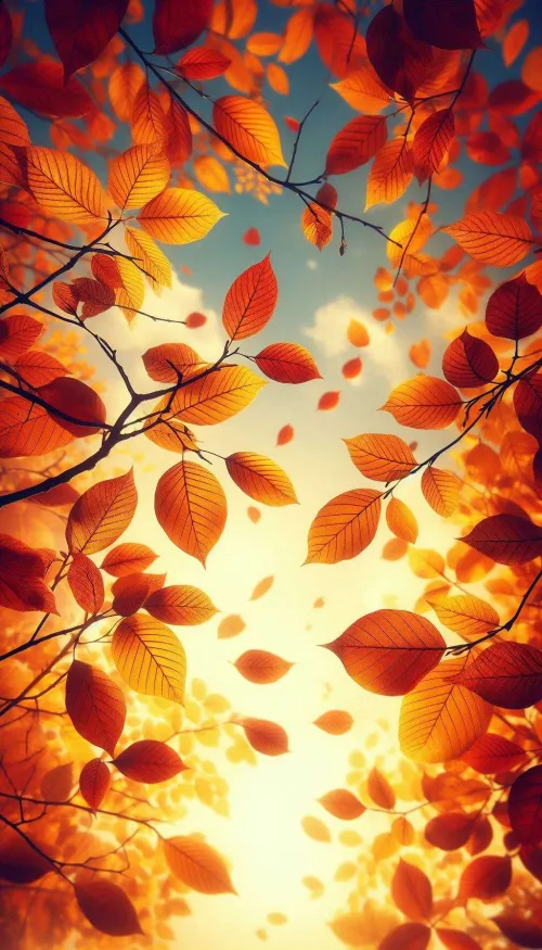 autumn leaves and sky background wallpaper in 4k