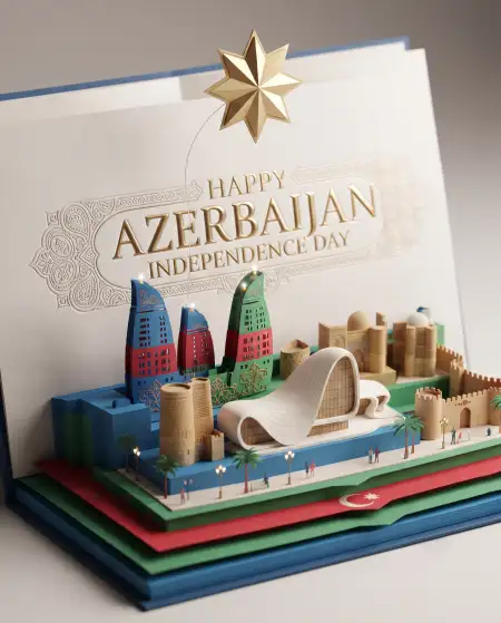 azerbaijan independence day 2026 premium 3d greeting card - Azerbaijan Independence Day 2026