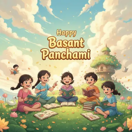 Free Basant Panchami Banner Ghibli Style Background Download