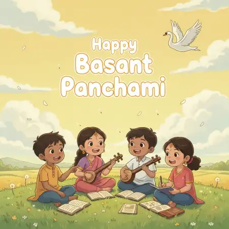 basant panchami banner with kids illustration