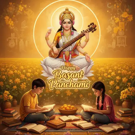 Free Basant Panchami Banner With Maa Saraswati Background Download