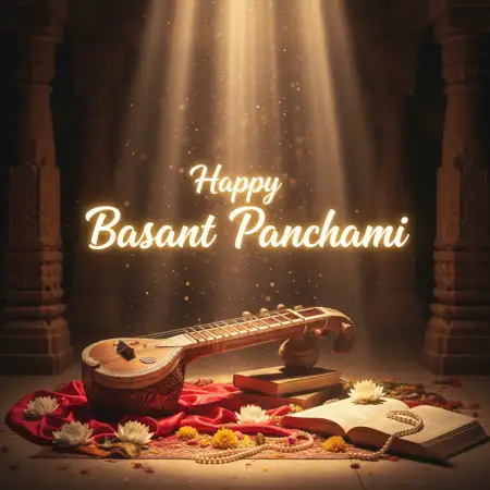 Free Basant Panchami Banner With Veena Background Download