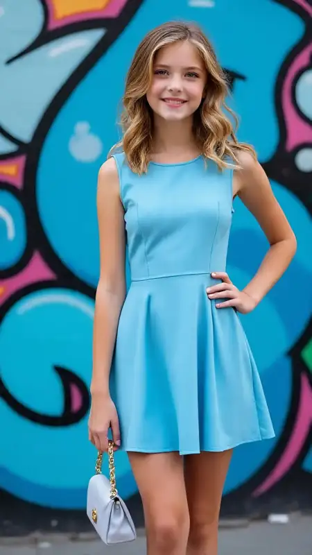 Beautiful Canadian Actress In Sky Blue Dress Wallpaper - Free Blue Wallpaper Download