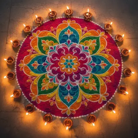 Free Beautiful Diwali Background With Lamps And Rangoli Background Download