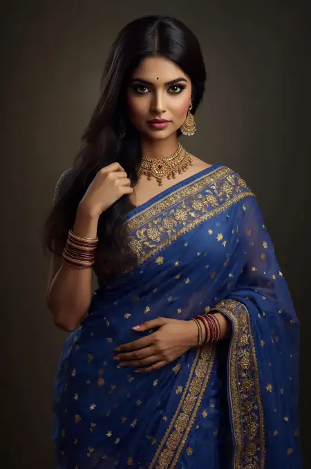 Beautiful Indian Women In Blue Saree Images - Free Blue Images Download