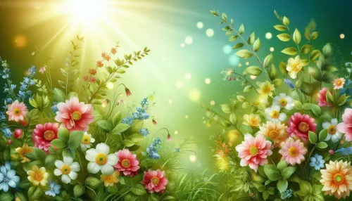 beautiful nature background with flowers and greenery