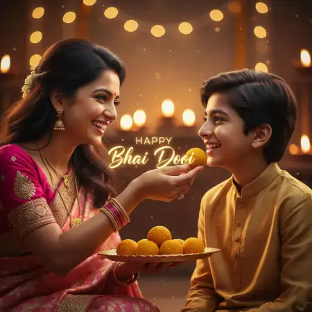 Bhai Dooj 2025 Poster With Diya And Sweets - Free Happy Bhai Dooj 2025 Download