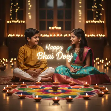 Bhai Dooj 2025 Poster With Rangoli Design - Free Happy Bhai Dooj 2025 Download
