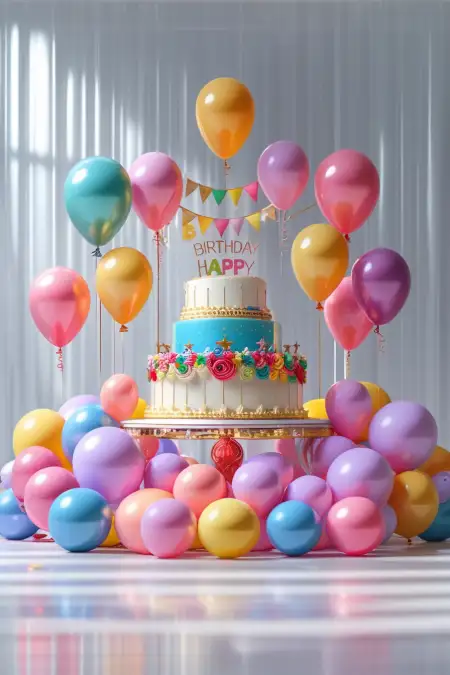 Birthday Background With Balloons And Confetti - Free Background Download