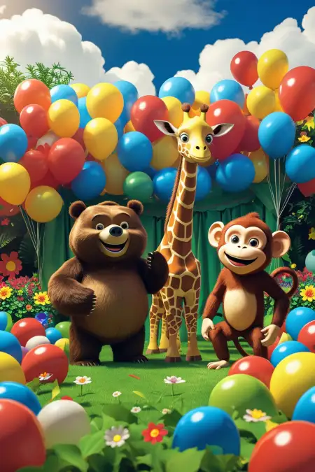 Birthday Background With Cute Animals - Free Background Download