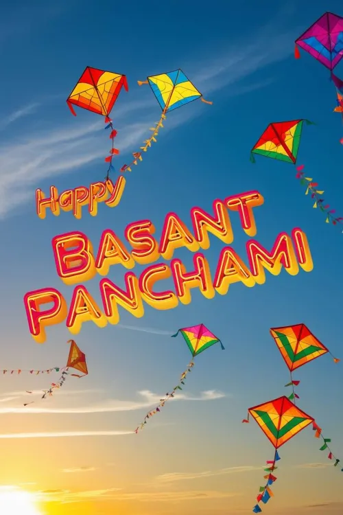 blue sky with yellow kites basant panchami background