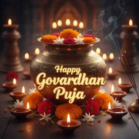Candlelit Night Scene With Krishna Idol Silhouette - Free Happy Govardhan Puja 2025 Download