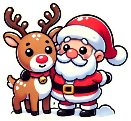 cartoon reindeer and santa claus png with transparent background