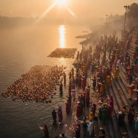 Free Chhath Puja Ghat Scenery Background 3d Realistic Background Download