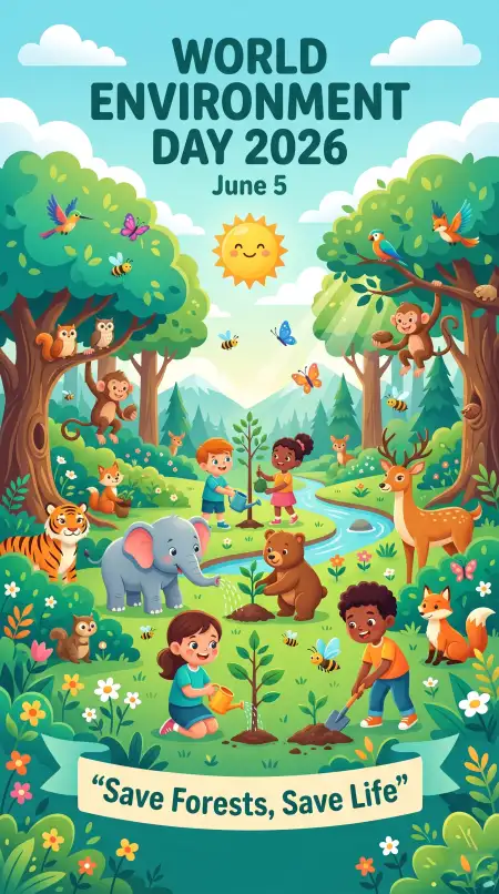 Children Environmental Protection Illustration - Free World Environment Day Kids Artwork 2026 Download