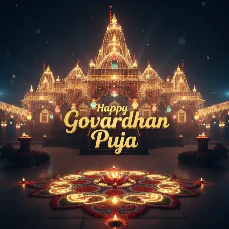 Children Lighting Diyas Near A Small Govardhan Replica - Free Happy Govardhan Puja 2025 Download