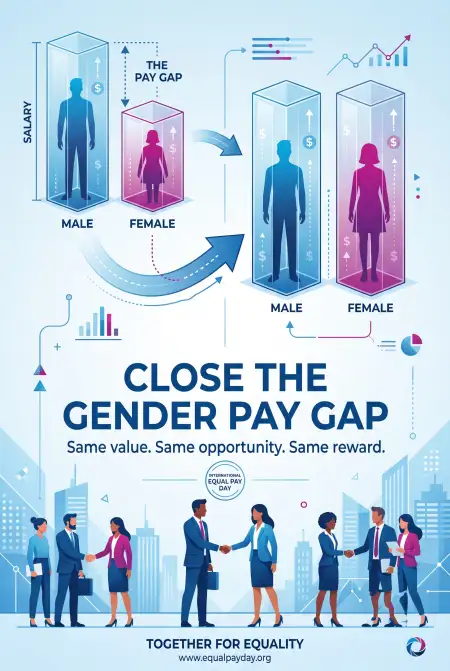 close the gender pay gap poster - International Equal Pay Day 2026
