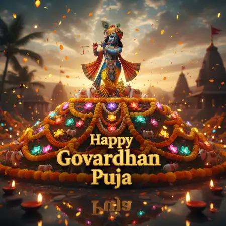 Close-up Of Decorated Govardhan Hill Made From Cow Dung And Flowers - Free Happy Govardhan Puja 2025 Download