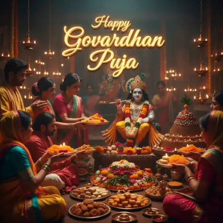 Close-up Of Flowers And Sweets Prepared For Annakut - Free Happy Govardhan Puja 2025 Download
