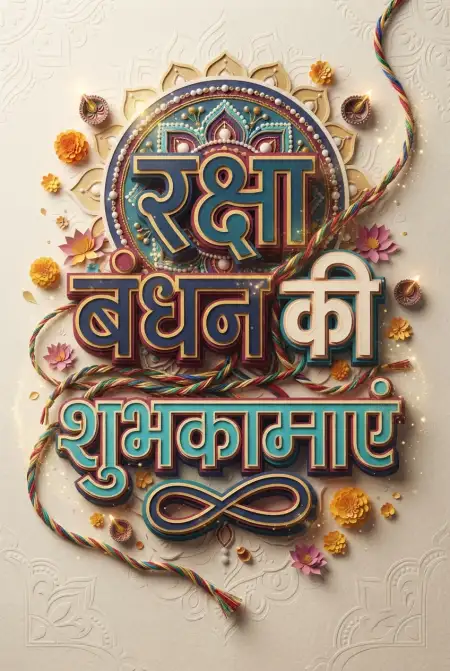 Free Colorful Rangoli Raksha Bandhan Hindi Typography With Rakhi Design Image Download