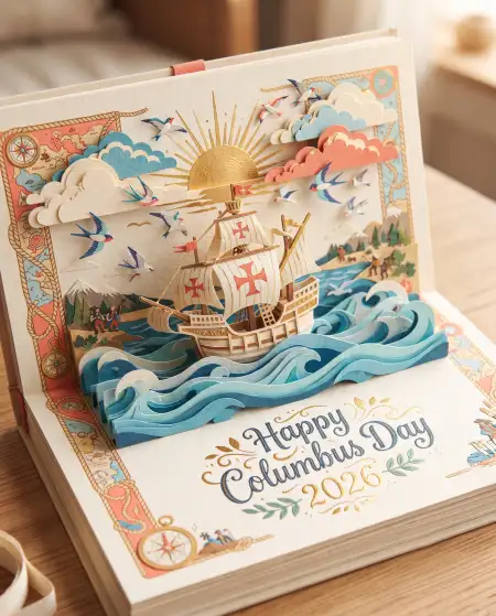 columbus day 2026 ocean theme greeting card - Columbus Day