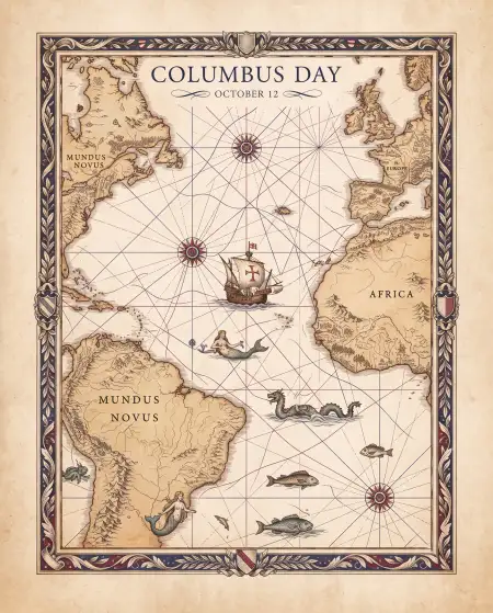 columbus day 2026 vintage map background design - Columbus Day