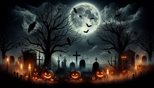 creepy halloween background with ghostly silhouettes