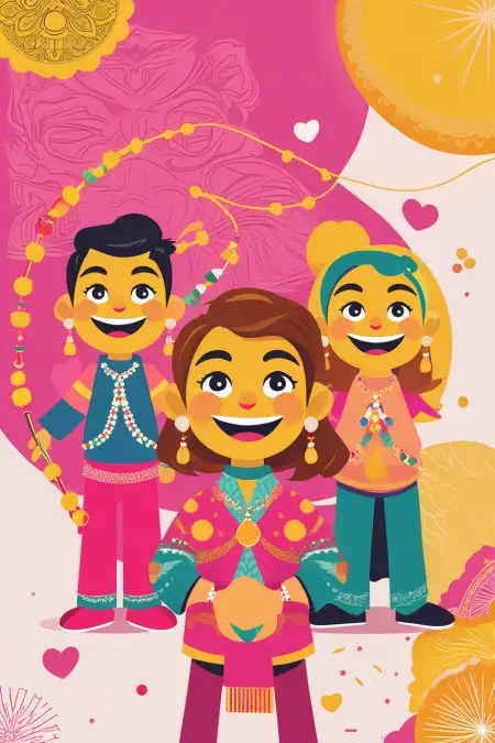 Cute Cartoon Rakhi Banner Background For Kids - Free Happy Rakhi Banner Background Download