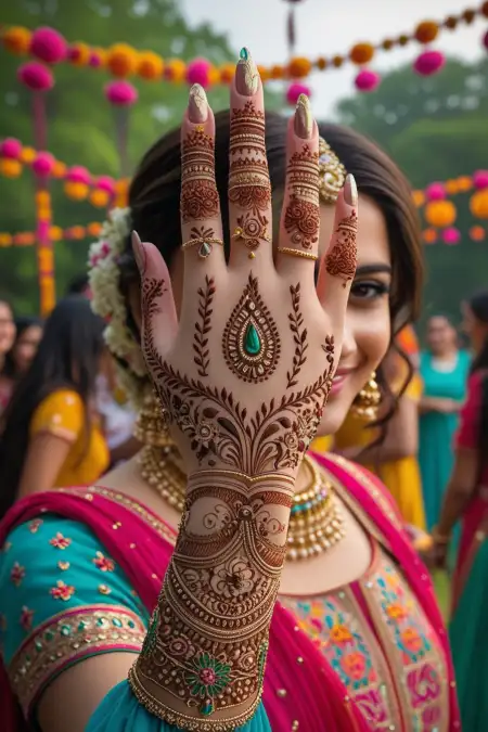 Dark Mehndi Stain Design For Teej - Free Teej Mehndi Design Download