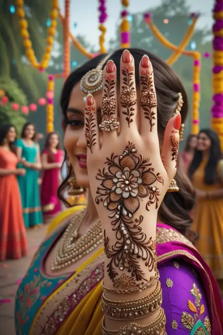 Dark Stain Mehndi Design For Teej - Free Teej Mehndi Design Download
