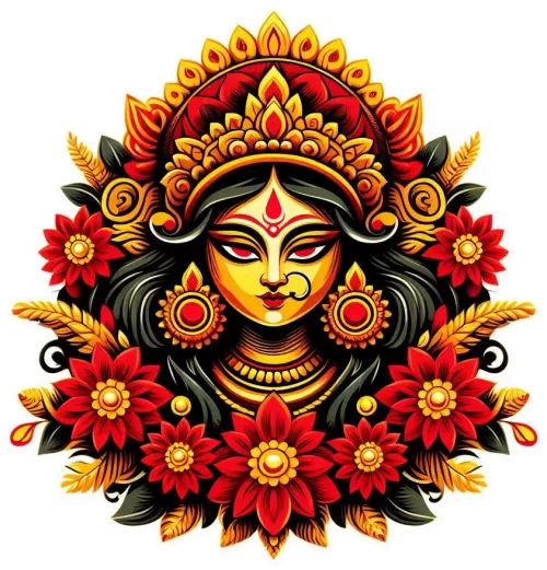 devi maa durga face png image with floral red and yellow design