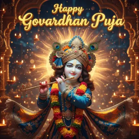 Devotee Blowing Conch Shell Near Temple Entrance - Free Happy Govardhan Puja 2025 Download