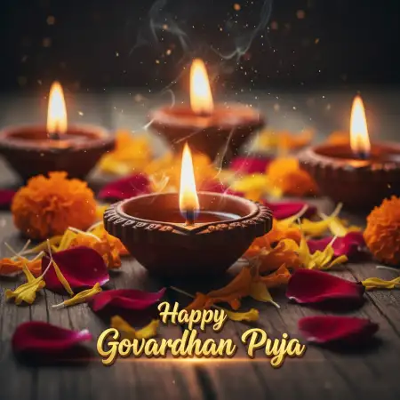 Devotees Offering Prayers To Lord Krishna Under Govardhan Hill, Sunset Background - Free Happy Govardhan Puja 2025 Download