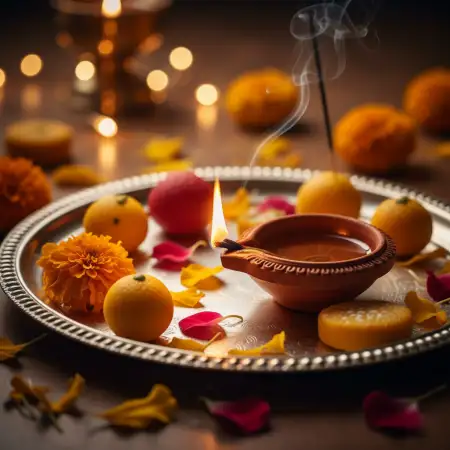 Diwali Background With Lotus Flower And Lights - Free Flower Download
