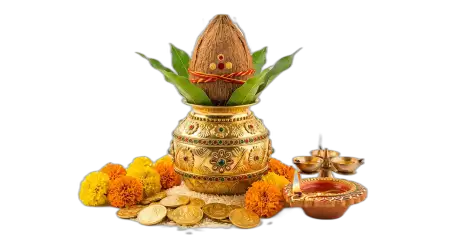 Diwali Puja Kalash With Coins Png Transparent - Free Golden Puja Kalash With Gold Coins Png Download