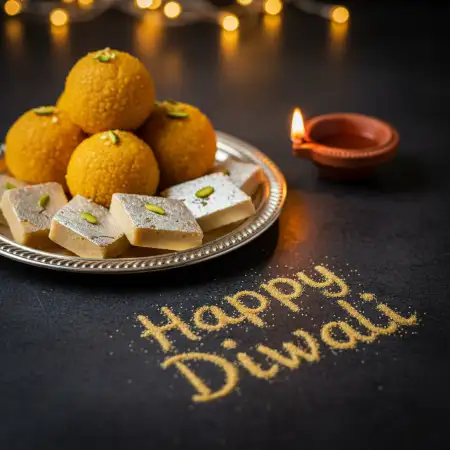 Free Diwali Puja Photo With Sweets, Candles, And Decorative Background Background Image Download