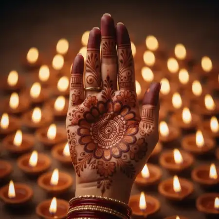 Dulhan Karva Chauth Mehndi Design With Kalash - Free Karva Chauth Mehndi Design Download