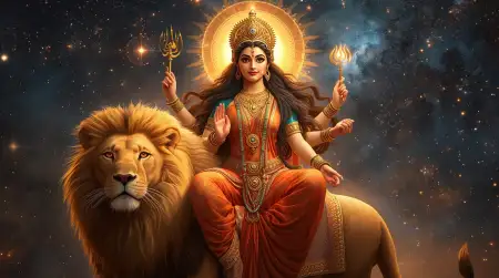 Durga Maa images with trishul and lion
