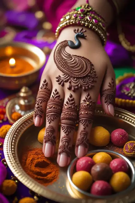Easy Mehndi Design For Teej At Home - Free Hariyali Teej Mehndi Design Download