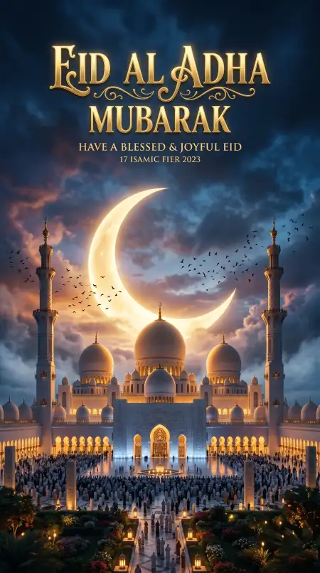 Eid Al Adha Greeting Card Crescent Moon Theme 2026 - Free Eid Al Adha Greeting Card 2026 Download
