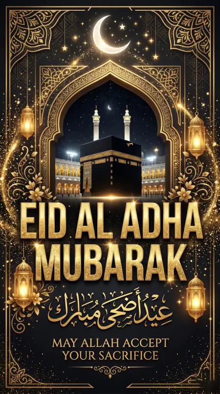 Eid Al Adha Greeting Card Dark Background 2026 - Free Eid Al Adha Greeting Card 2026 Download