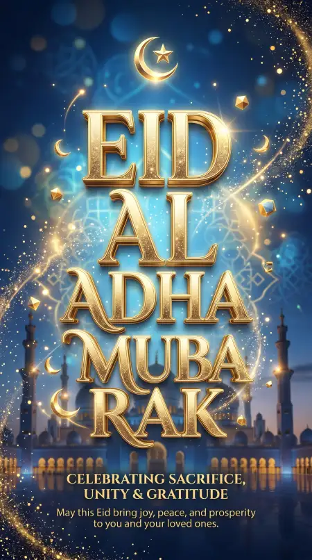 Eid Al Adha Greeting Card Festive Typography 2026 - Free Eid Al Adha Greeting Card 2026 Download
